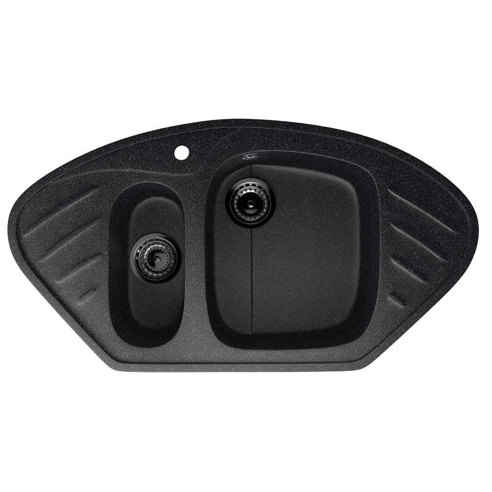 Top quality composite corner kitchen sink ULGRAN U-105 with mixer tap hole artifical stone double bowl