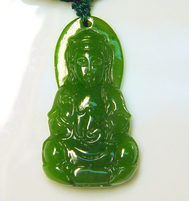 Handmade jewelry guanyin engraved  necklace green jade