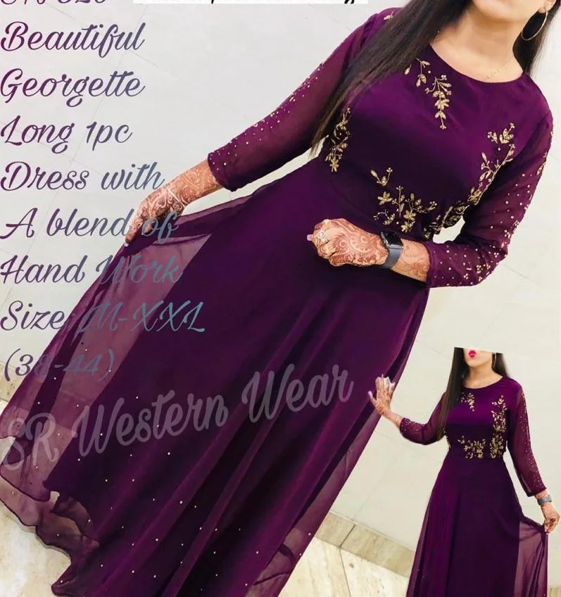 
party wear designer gown with embroidery work kurti with low price  (1600093581959)