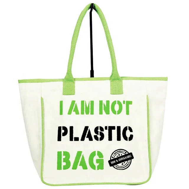 
Сумка ручная с принтом «I am Not Plastic Bag», зеленая мягкая ручка и зеленые трубопроводы/Холщовая Сумка SA 8000-2014, сертифицированная индия 