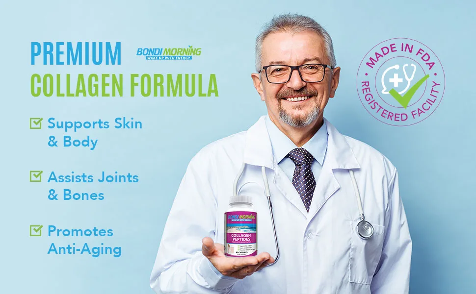 Promotes Vitality and Anti Aging Collagen Peptide Capsules - 100% Natural Dietary Supplement from Bondi Morning
