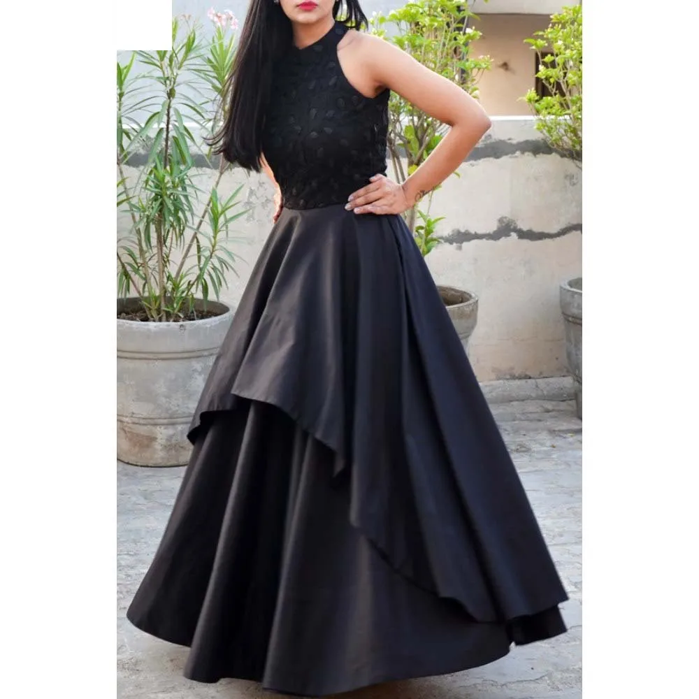 Идеальные заостренные сплошной черный цвет с двойной хлопчатобумажной подкладкой талантом платье красивой вышивкой для маленьких излучает женское обаяние изготовлены из хлопка