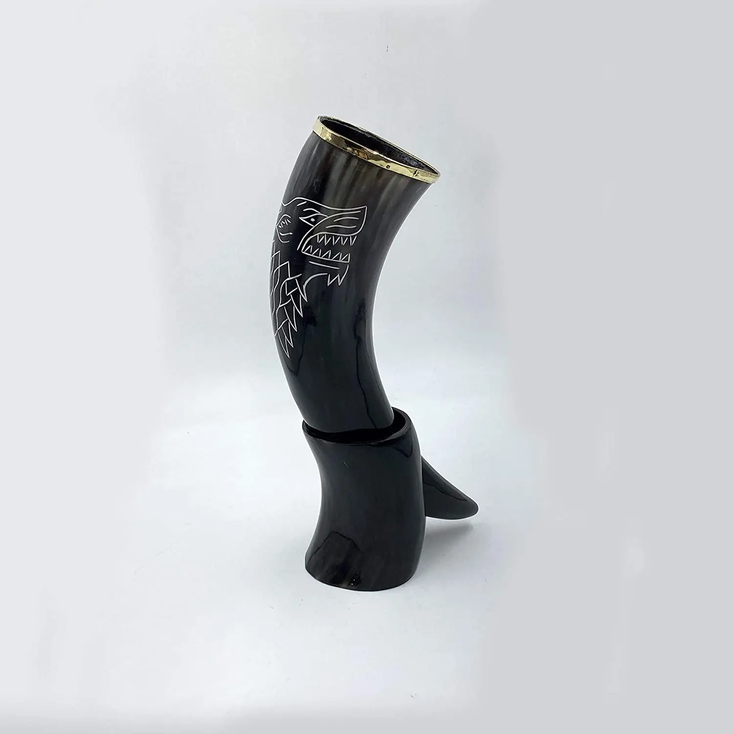 Ручной работы 100% натуральный рог с подставкой дом Старков вдохновил гравировка латунной обод-идеальный Ale Пивная кружка