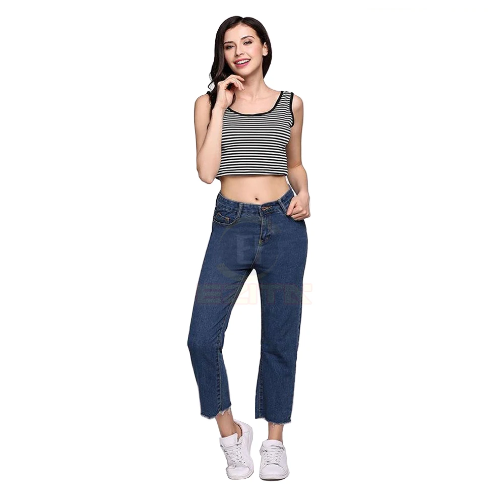  Однотонные женские прямые джинсы с высокой талией