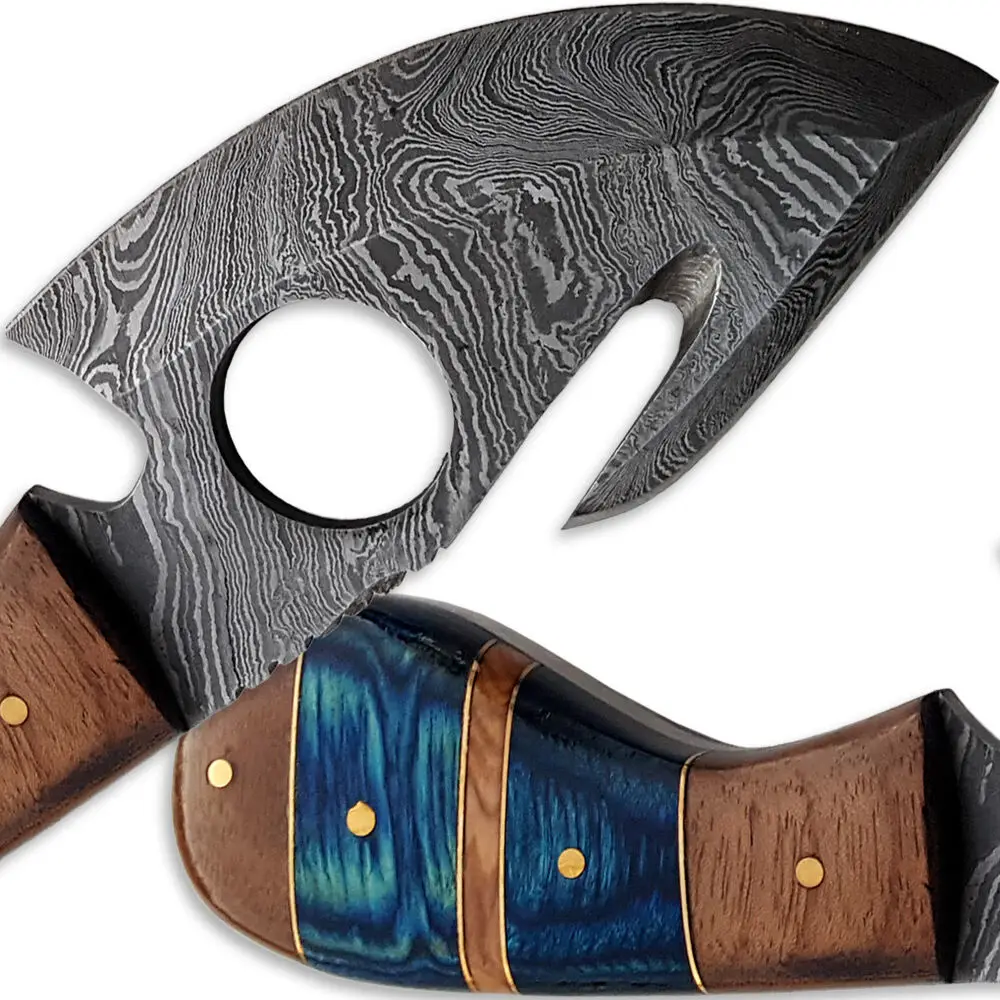 
8.25 Inches Hook Fixed Blade Knives - Custom Handmade Damascus Steel Guthook Skinning Knife with Finger Hole 2021 New Arrivals 