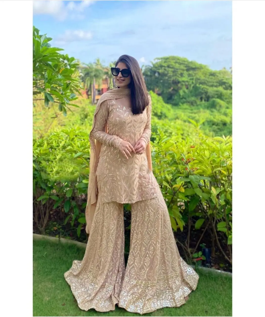 WOMEN RAYON A-LINE EMBROIDERY LONG KURTI WITH SHARARA BY OMVAGMINE