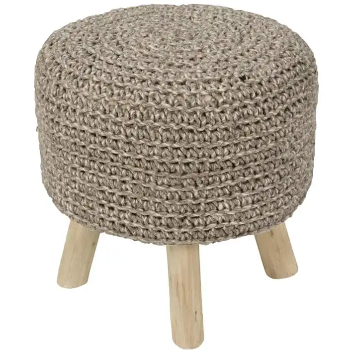 Denim new style Pouf cover Stool Hand Knitted Ottoman Footrest with Wooden Legs for Living Room From Top Listed Exporter