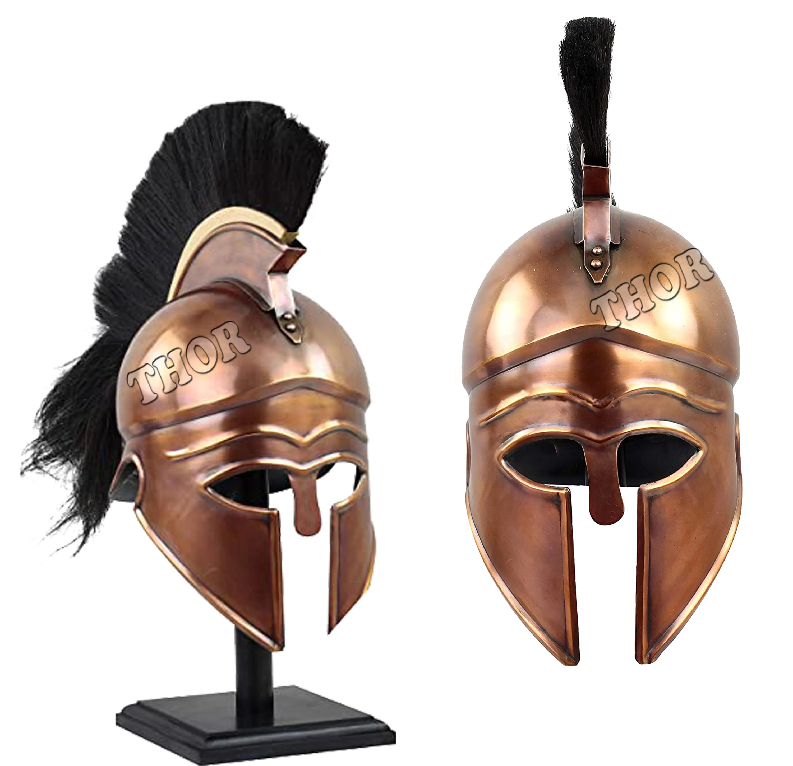 Medieval Collectible Armor Roman Greek Corinthian Helmet w/ Black Plume Copper POlished | Leather Liner | Roman Helmet