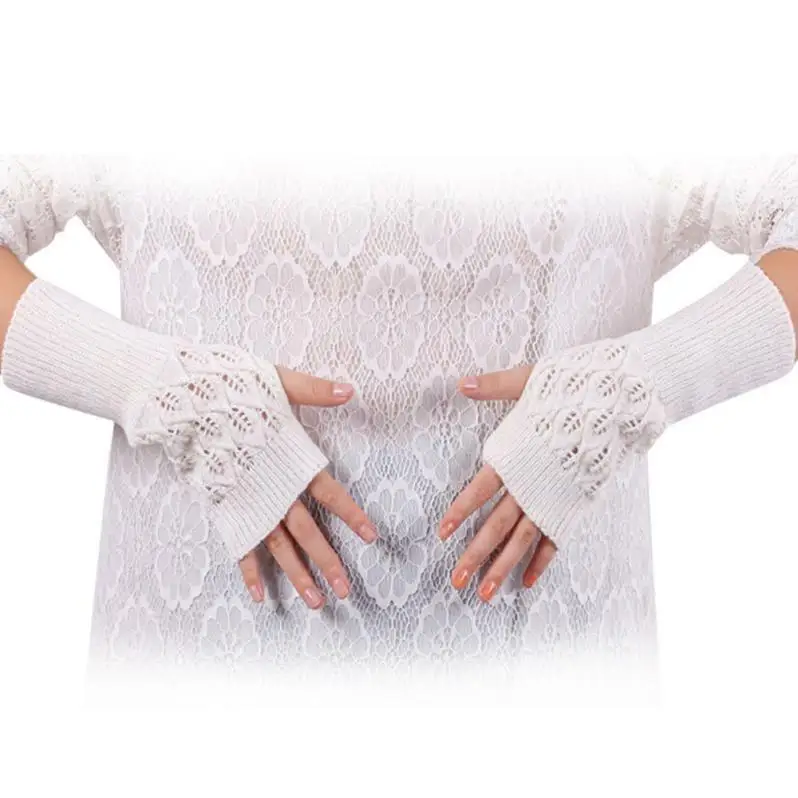 Winter Warm Soft Knitted Mittens Ladies Fingerless Gloves acrylic gloves & mittens