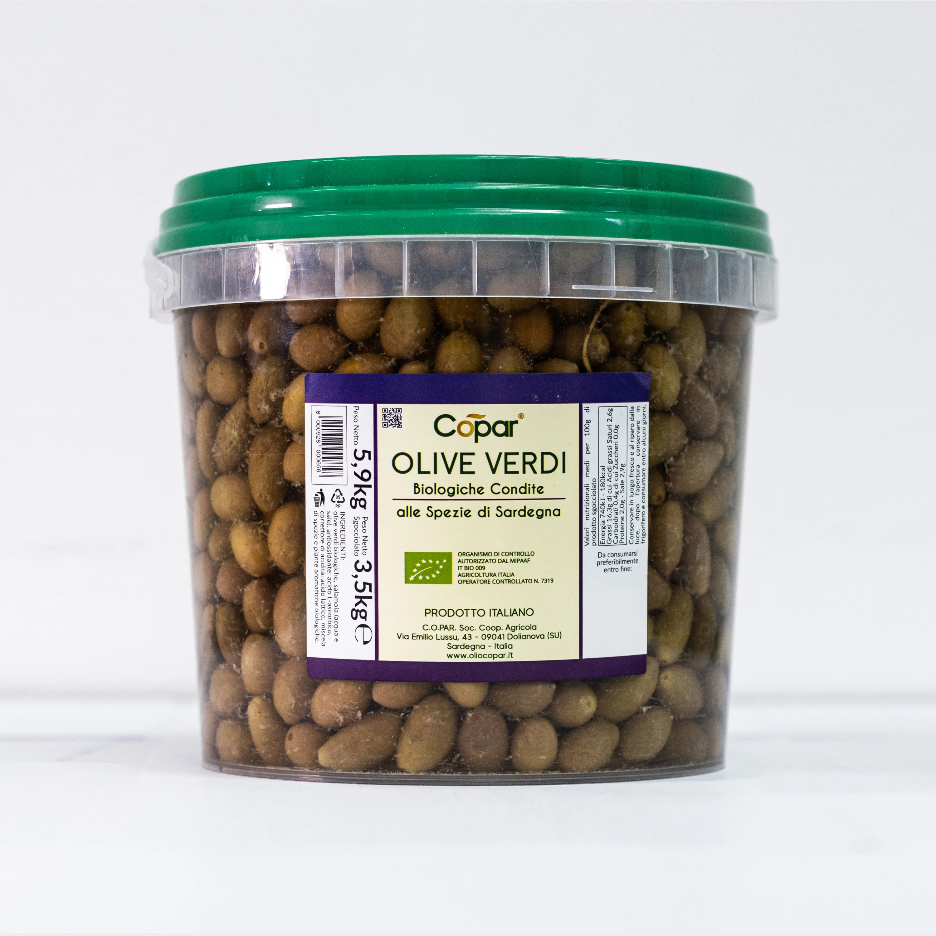 Premium quality Italian organic natural green olives with spices 3,5 kgr plastic jar for export