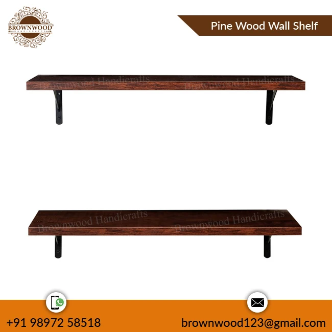 Hot Selling Antique Burnt Color Pine Wood Wall Shelf with Metal Stand: Affordable Wall Decoration From Indian Manufacturer