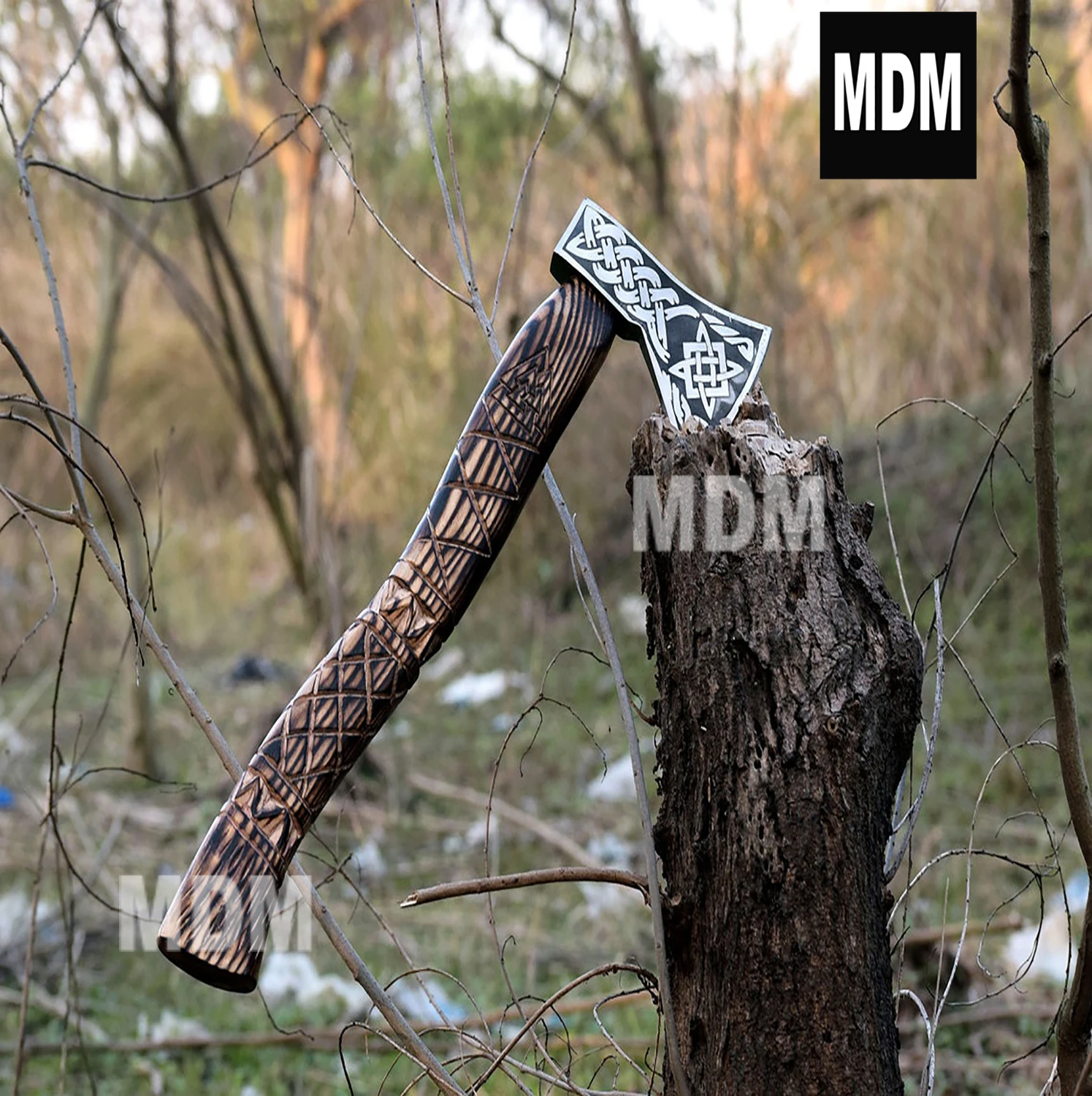 Custom Handmade Carbon Steel Viking Axe with Colored Handle with Leather Sheath