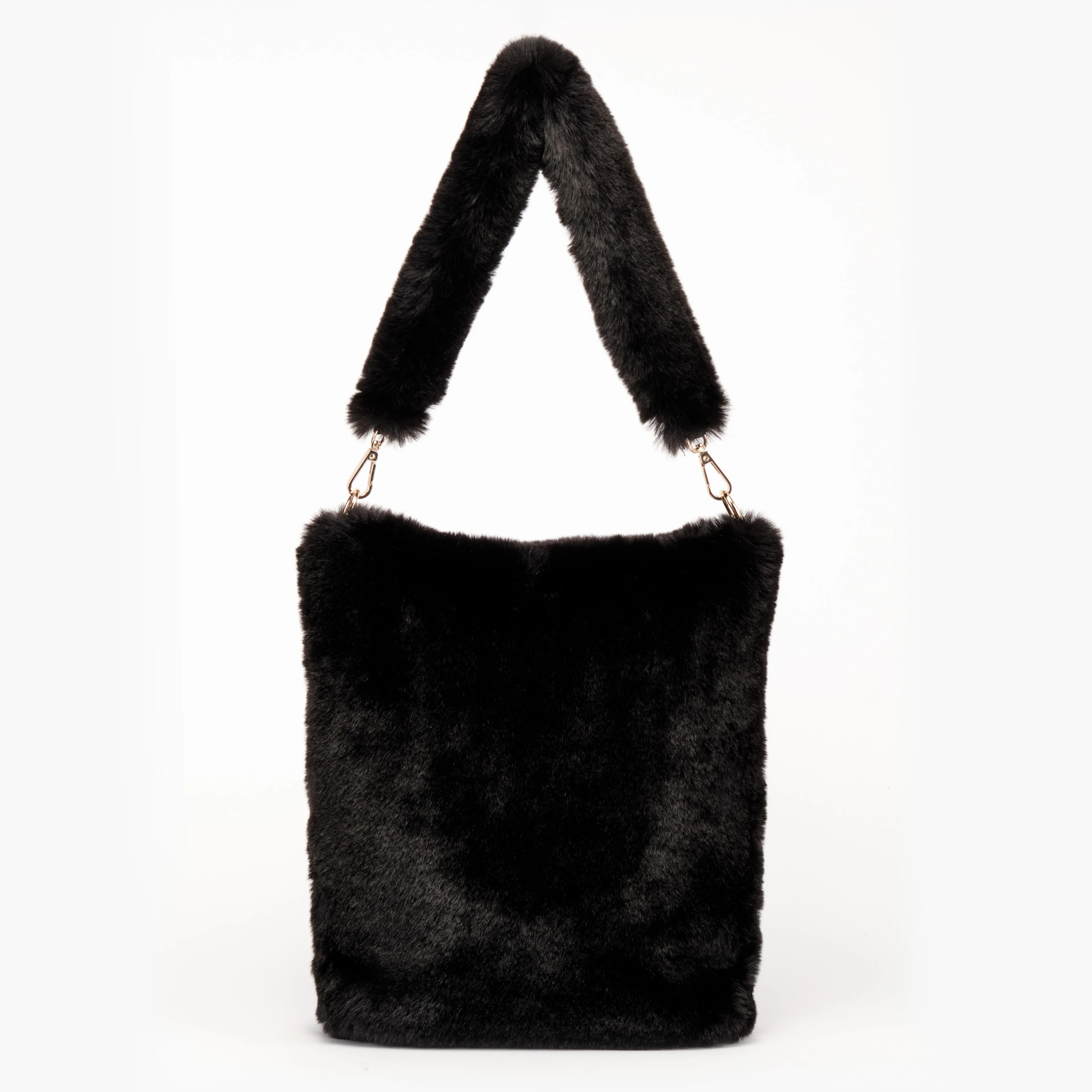 Fake Fur Bag with Zip on the Top & Lining in Tone | Black-colored |Women Fashion | Women Accessories