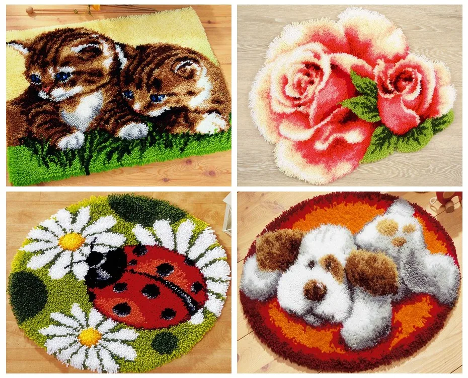 Latch hook Cartoon horse embriodered mats Unfinished Embroidery Pillowcase Crocheting Kit Rug Yarn cushion Needlework carpet