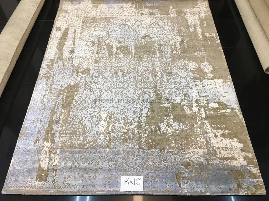 Сделанный на заказ красочный ковер из Индии шелковый ручной работы с узелком AZORE абстрактный художественный дизайн шелка и льна прямоугольная постельная комната