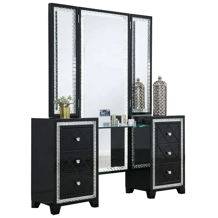 YG mirror Wholesale floating glass crystal mirrored blue tooth speaker makeup vanity dressing table with Led vanity mirror