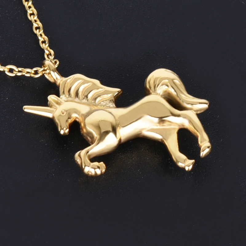 Women Necklace Gold Fantasy Horse Charm Unicorn Pendant