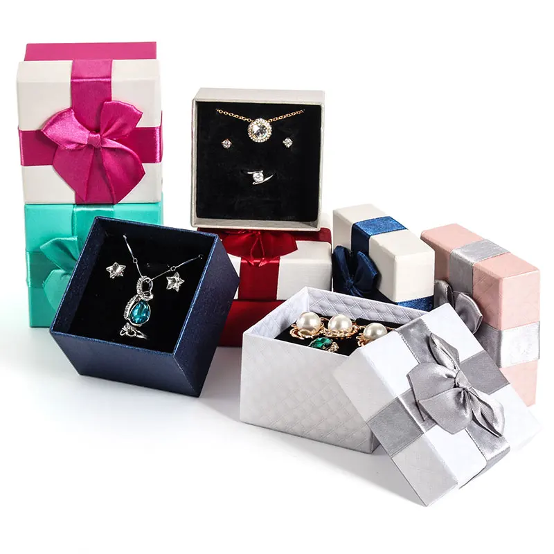 TA MINGREN Cheap Wholesale Paper Ribbon Bow Gift Jewelry Packaging Cajas Joyas Carton Con Liston with Foam