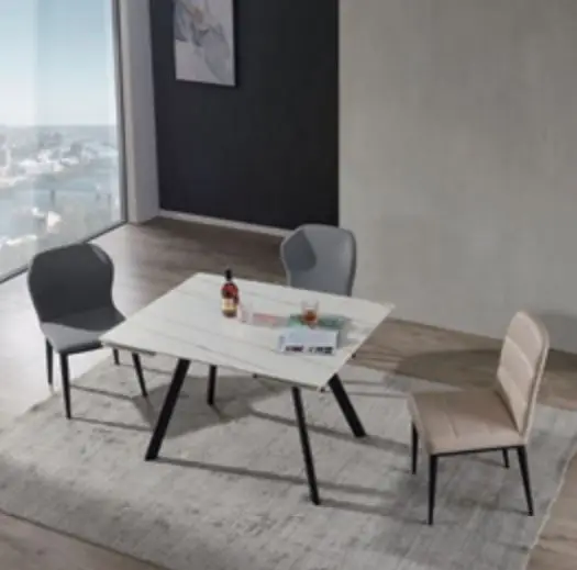 Modern Black and White Contemporary Stone B5604 Both End Extendable Dining Table