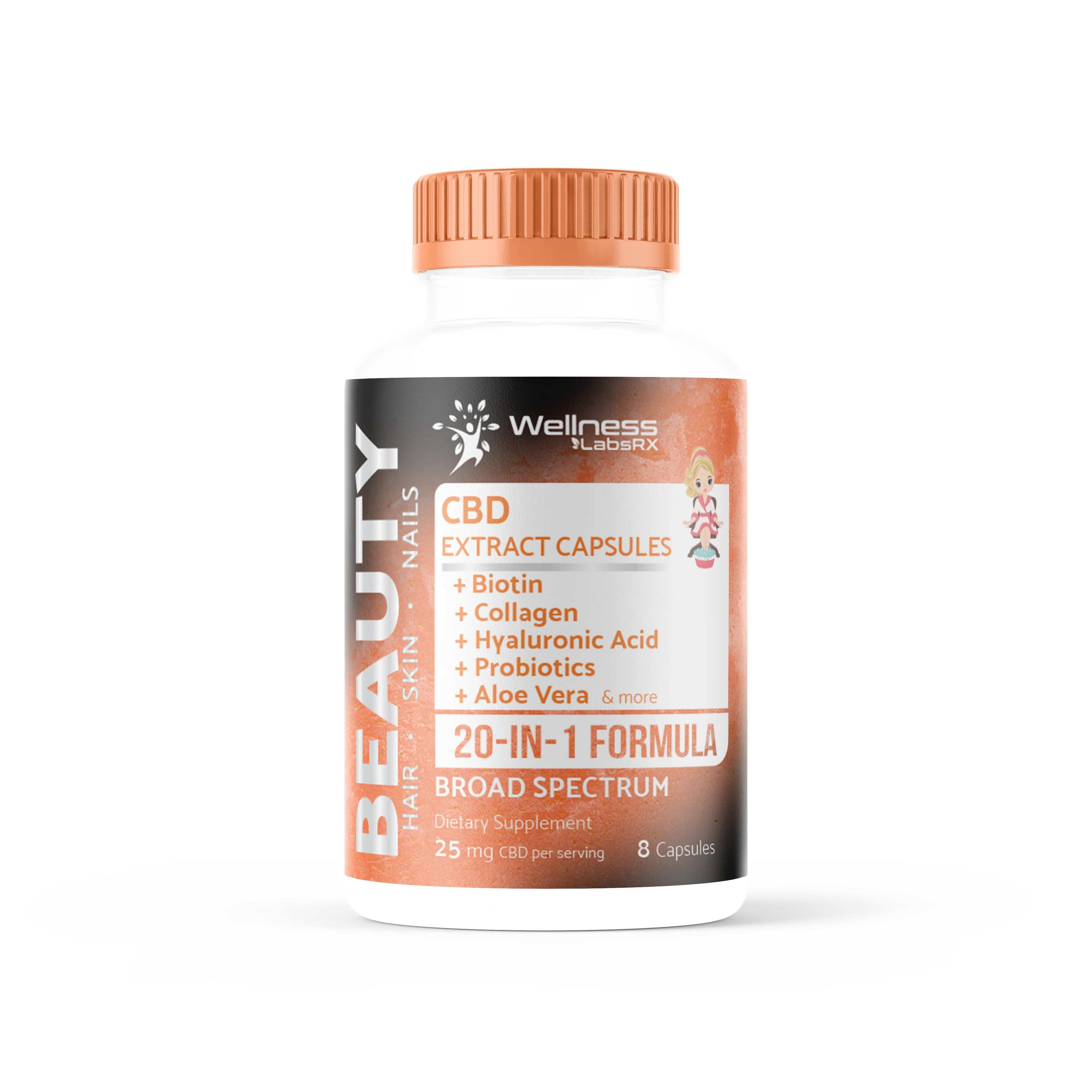 
BEAUTY+ Broad Spectrum CBD for Hair, Skin & Nails with Biotin, Collagen, Hyaluronic Acid, Probiotics, Aloe Vera - 25mg 