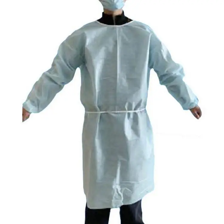 Protective Procedure Gown Large Blue NonSterile Disposable Isolation / Fluid Resistant Neck / Waist Ties