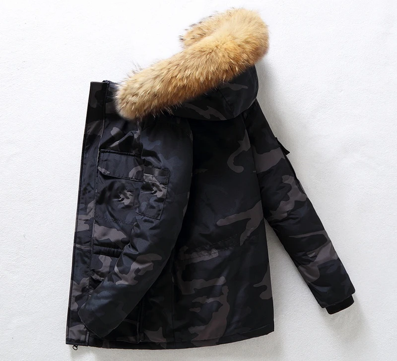 Men and Women Black Windbreaker Duck Puffer Goose Down Jacket with Fur Hood