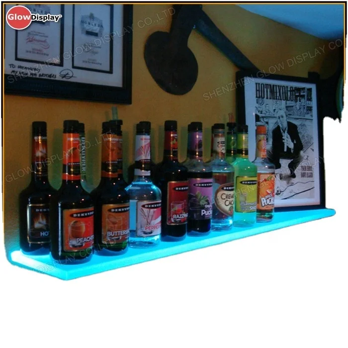 LED Lighted Floating Bar Shelves with Integrated Wine Glass Rack