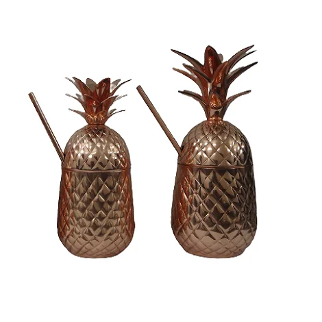 Hot Sale Of Premium Rose Gold Stainless Steel Pineapple Tumbler Handmade Pineapple Cup with Copper Straw