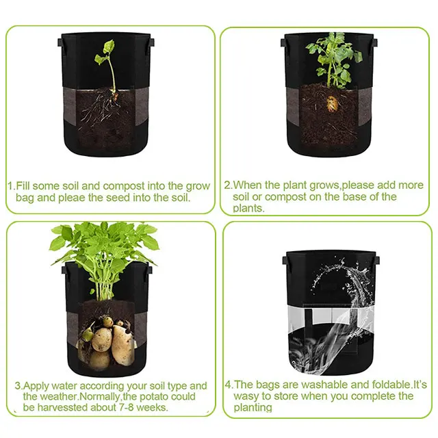 
7 10 11 gallon high quality recycled fabric potato plant grow bags with visible frame 