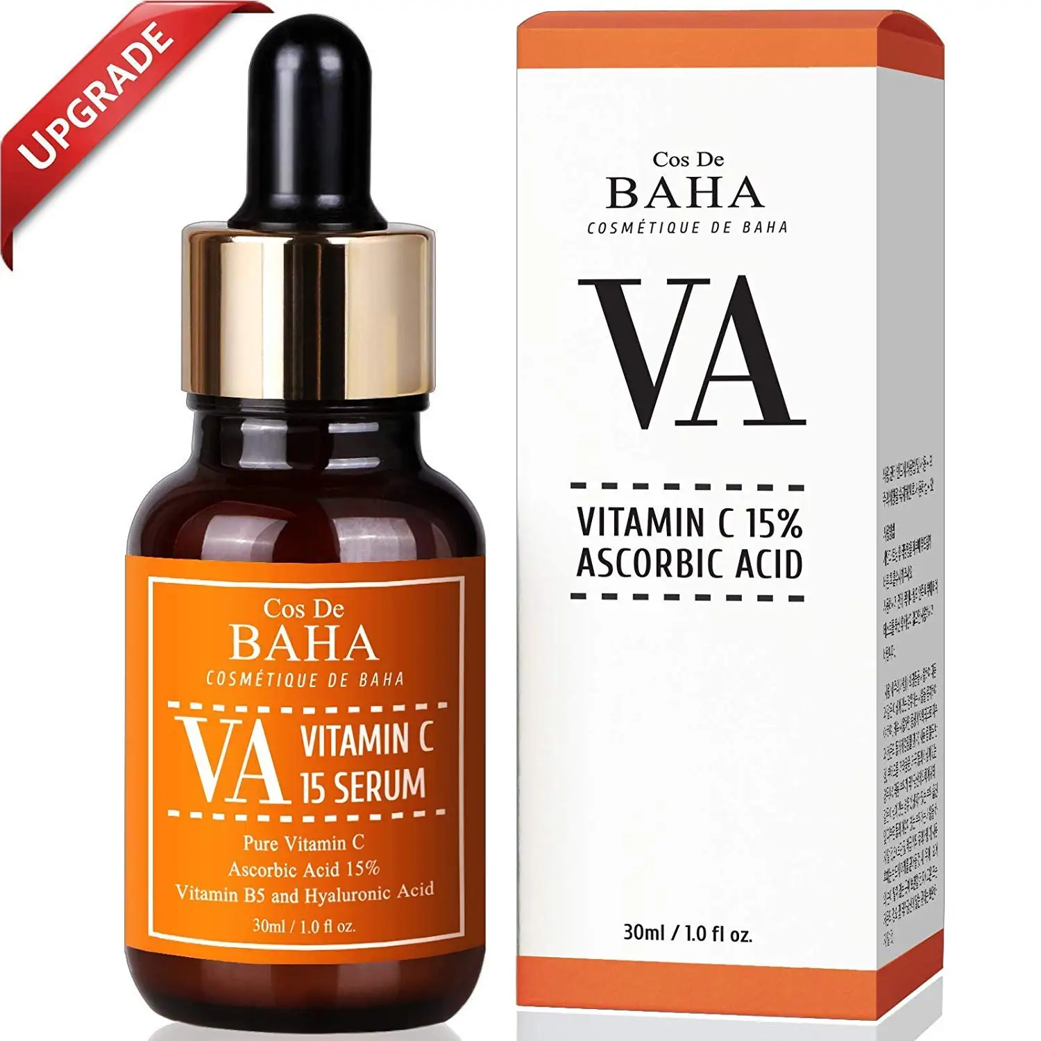 Cos De Baha Vitamin C Facial Serum with L-Ascorbic Acid 15% with Vitamin B5 - for Fades Age Spots, Smoothing Fine Lines 30ml