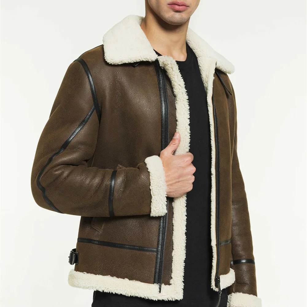Top quality Outdoor Shearling Jacket For Men/Custom Made Winter Wear Shearling Jacket