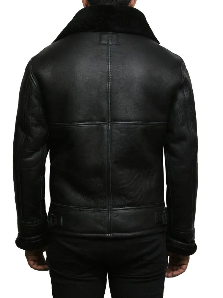 Proelite  Custom Fur Collar Sheepskin Leather Jacket
