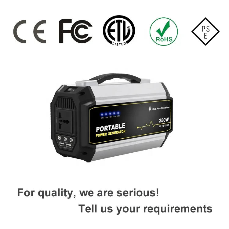
Rechargeable Lithium Battery Backup Emergency Power Supply 250W Solar Energy Generator for Camping Fishing Travel 