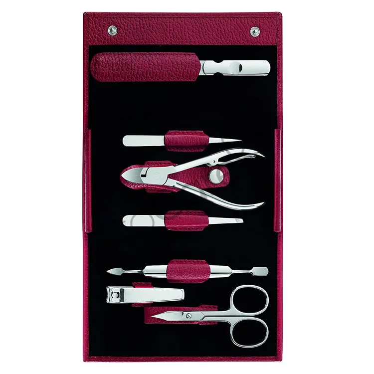 Набор для маникюра и педикюра, классический набор из нержавеющей стали для путешествий, Уход за ногтями, кожа, 7 штук, красный