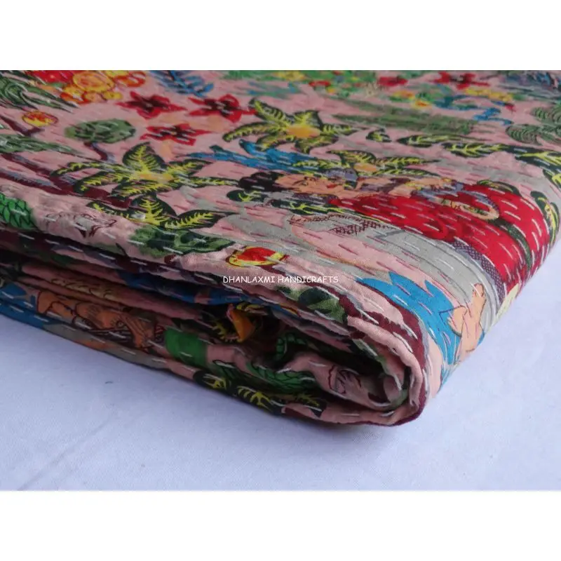 Индийская розовая Фрида Кало красивое домашнее декоративное покрывало ручной работы оптом хлопковое Kantha с принтом