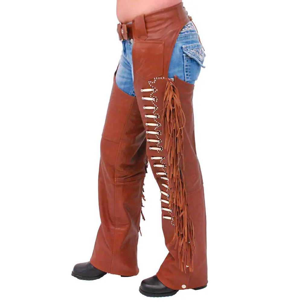 
Ladies Low Rise Black Leather Chaps Motorcycle Riding Chaps Size 5XL 