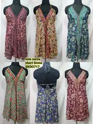 2022 latest print design Indian Boho New Silk Saree fabric garment wholesale short dress women clothing item floral dress