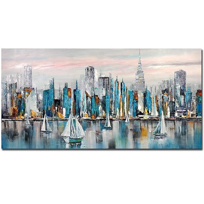 Modern Wall Decoration Art Handmade Oil Painting Abstract Flower Canvas Painting City Landscape Oil Painting