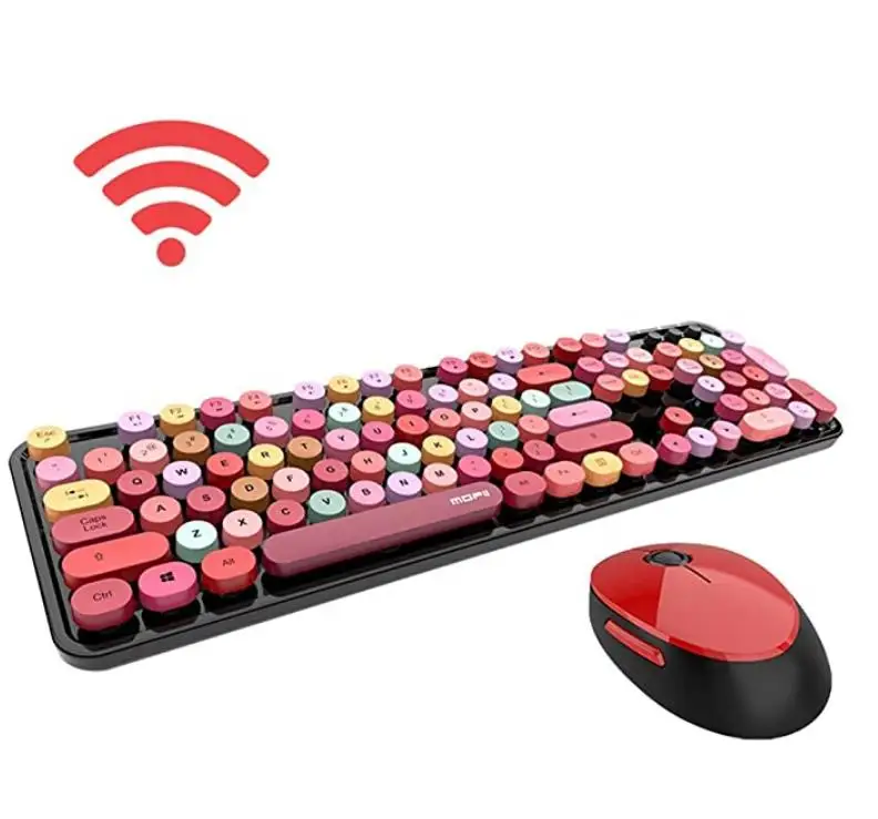 Amazon 2.4G USB Retro Red Green Wireless Keyboard Mouse Combos Lipstick Color Pink Keyboard Set Candy Keyboard and Mouse Combo