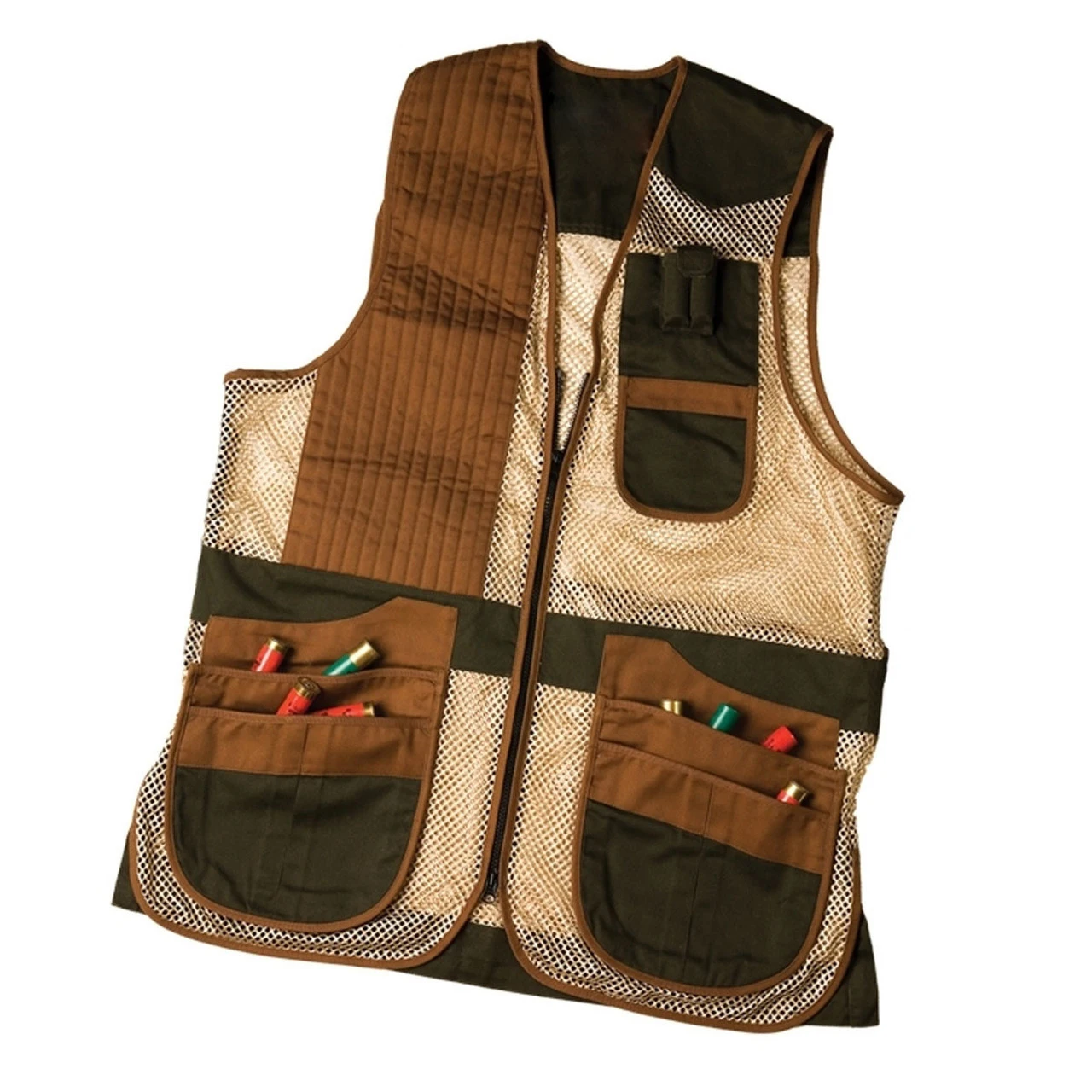Custom Cotton Mesh Shooting Vest Green And Tan Color