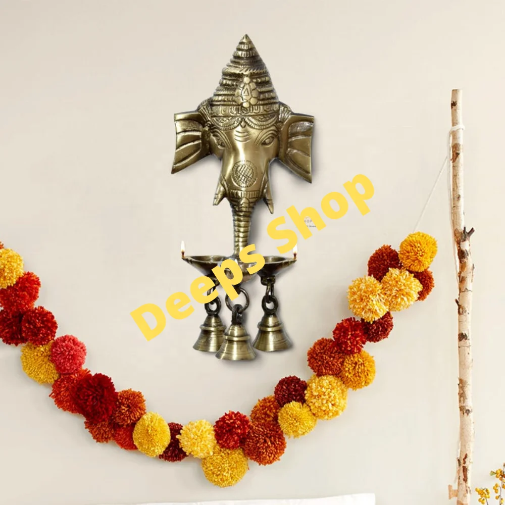 Декоративные фонари diwali diyas оптом с статуей Властелина Ганеша внутренний латунный настенный декоративный Латунный Колокольчик Diya