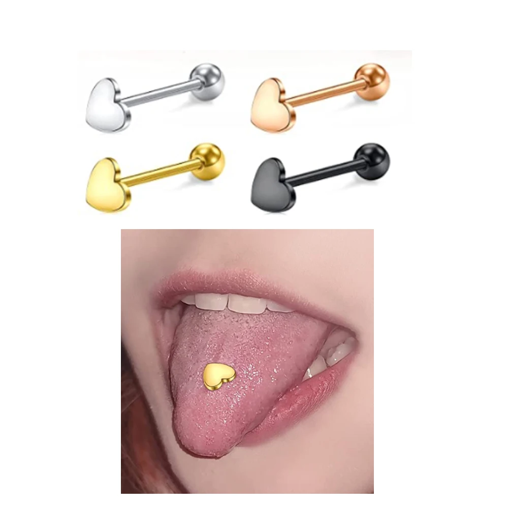 Hot sale products 2022 316 stainless steel heart best tongue rings piercing jewelry love heart tongue cock ring