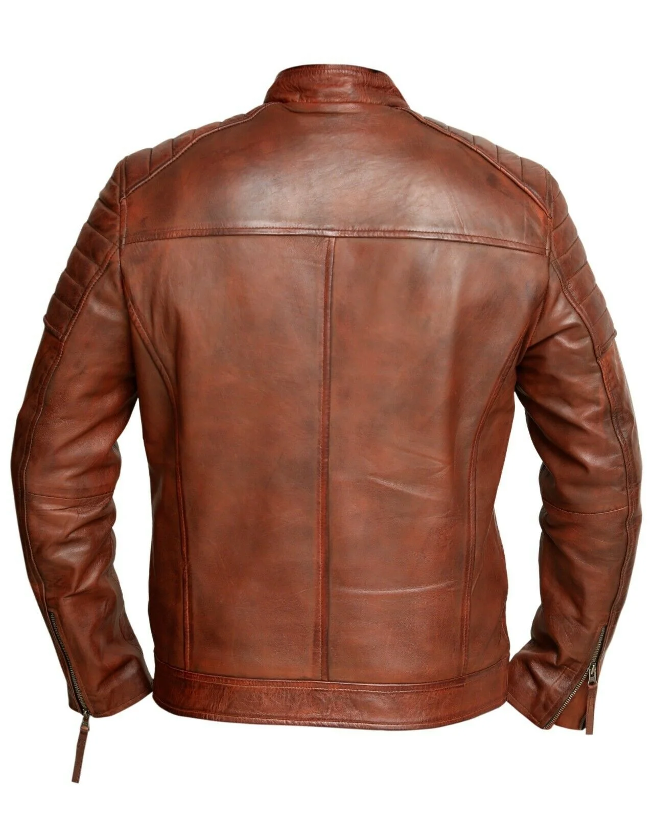 Мужская байкерская куртка из натуральной воловьей кожи на молнии с карманами