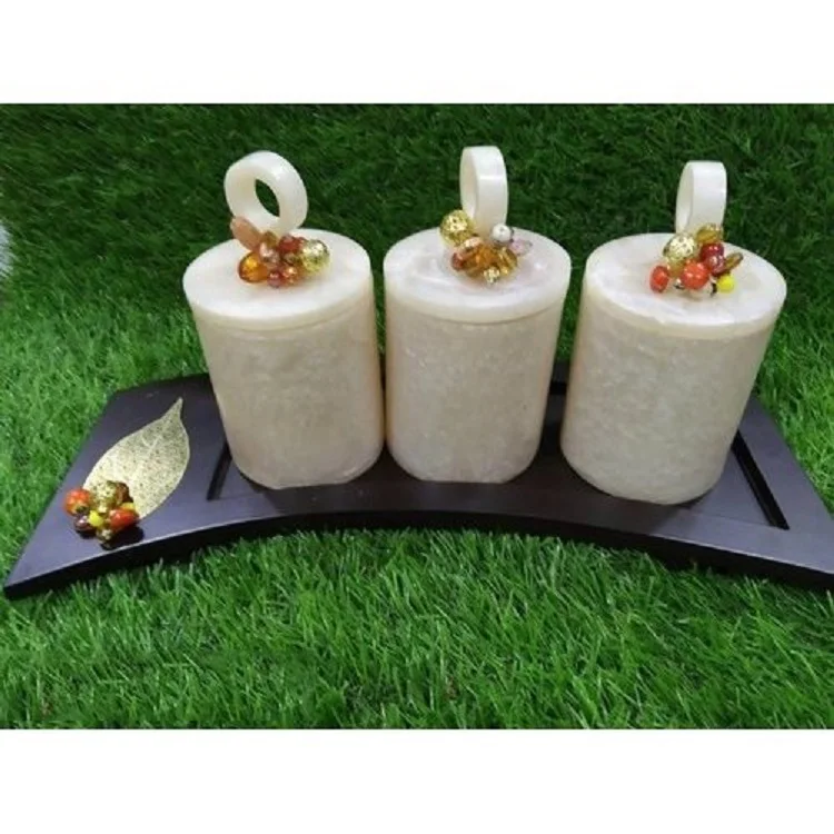 Indian Handmade Resin Jar & Container Three Piece Set For Wholesale Exports