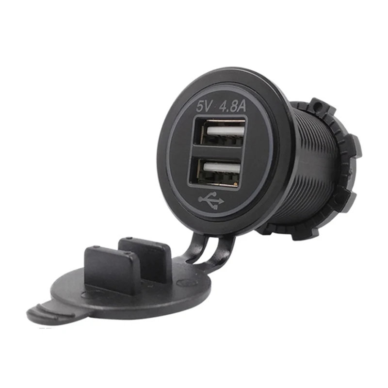DC USB round socket 5V 4.8a dual usb charging socket with blue led  ip66 car usb socket
