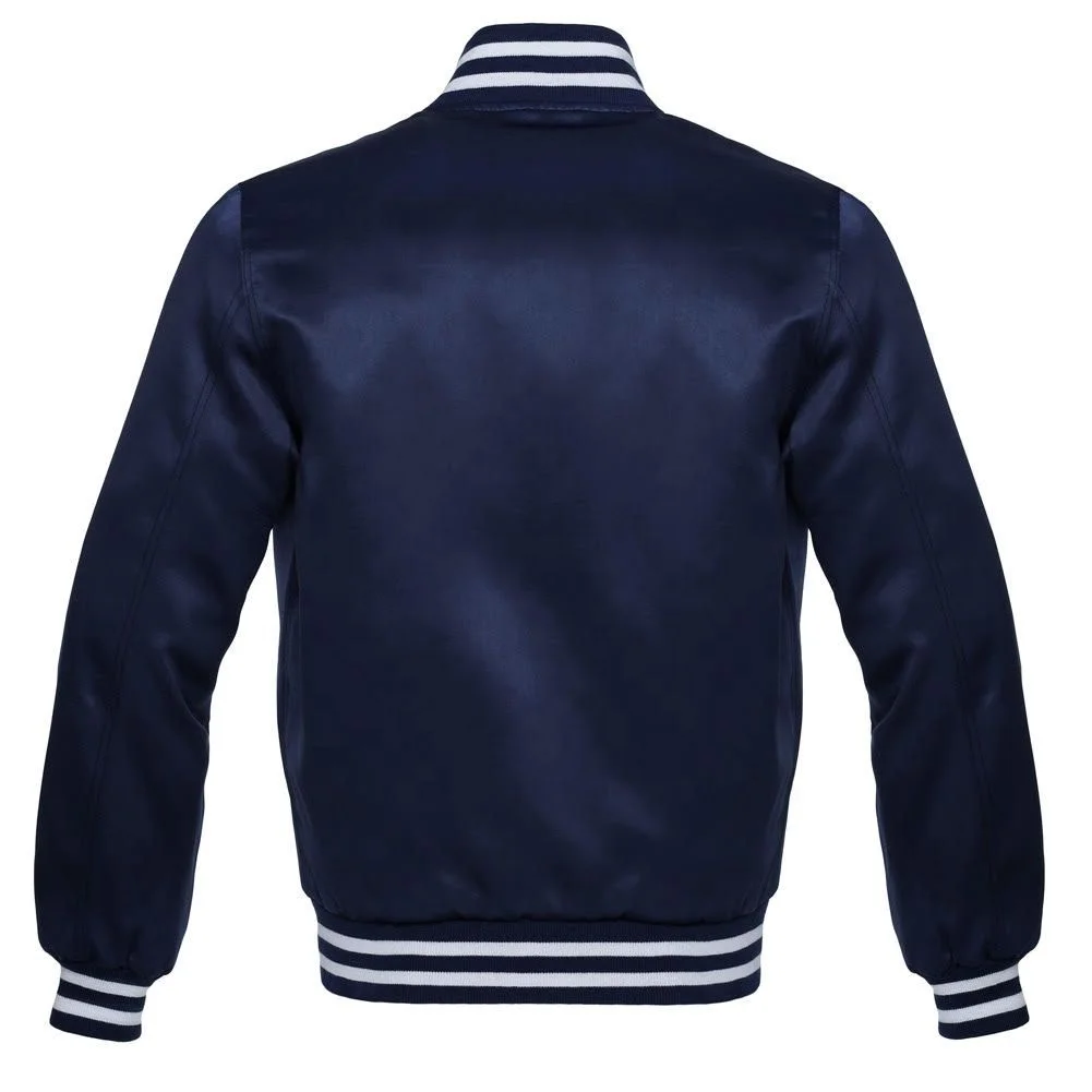 
Customized Satin Blue Fur varsity Bomber jacket Men Women 