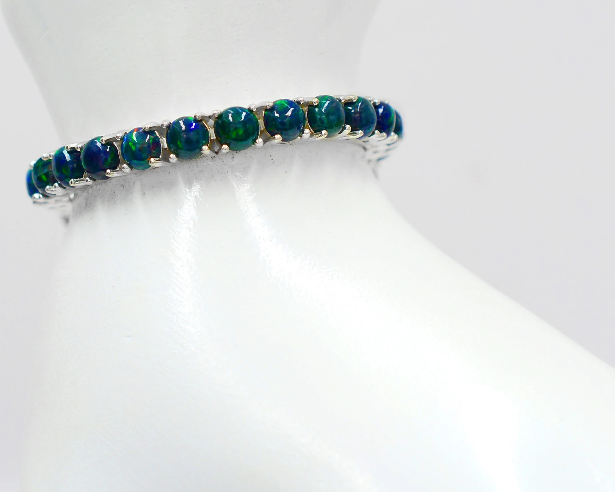 New Arrival Black Opal 5 MM Natural Gemstone 925 Sterling Silver For Women Tennis Style Bracelet By Indian Manufacturer Supplier