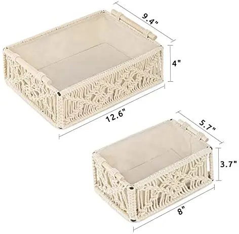 Macrame Storage Baskets for Shelves and Closet, Boho Decorative Storage Basket for Organizing and Home Decor
