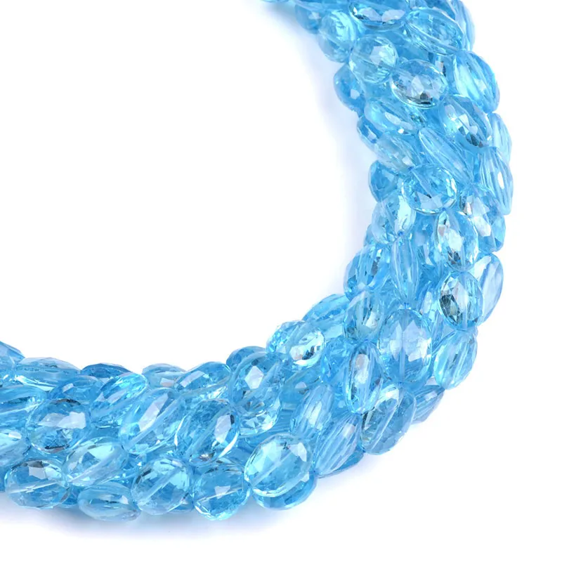 Natural Swiss Blue Topaz Faceted Oval Shape Beads Wholesale Swiss Blue Topaz Gemstone Beads Manufacturer