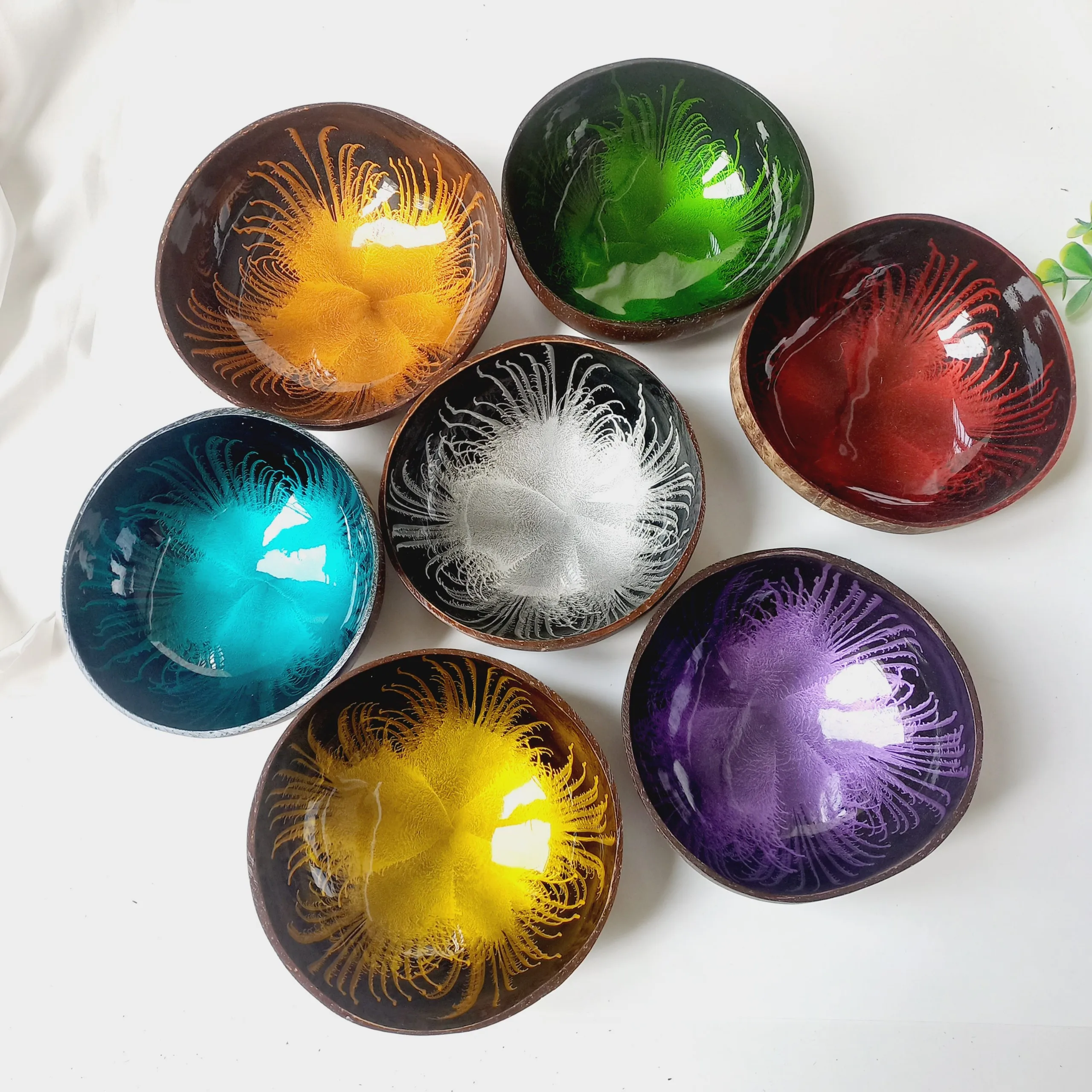 Colorful Lacquered Coconut Bowl Customized Logo High Quality Polished Eco Friendly Long Lasting Cheap Price Vietnam